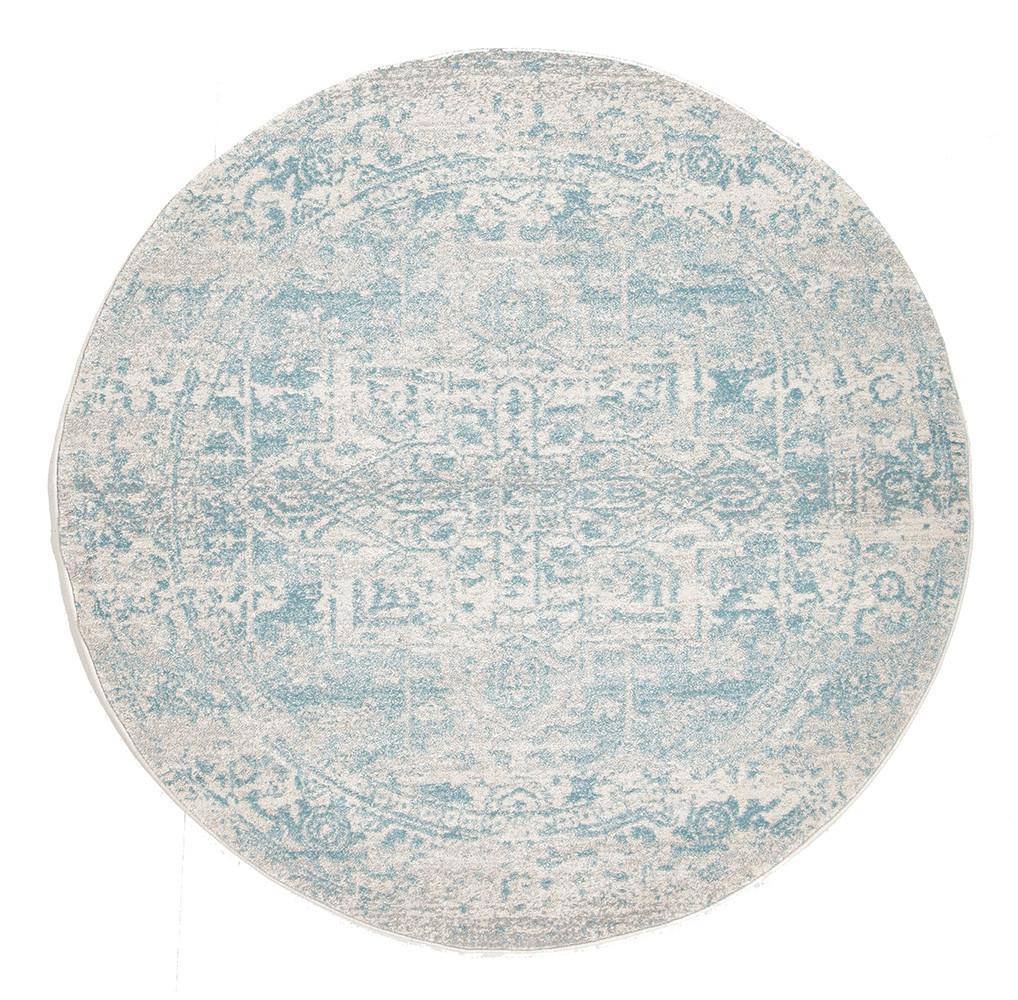 Evoke Glacier White Blue Transitional Round Rug