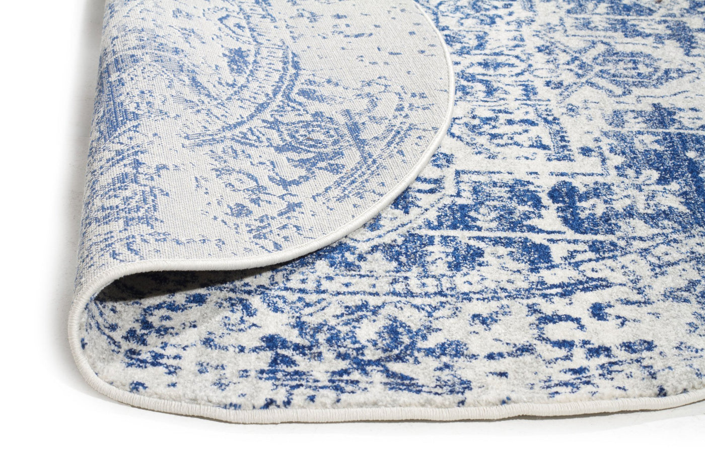Evoke Horizon White Navy Transitional Round Rug