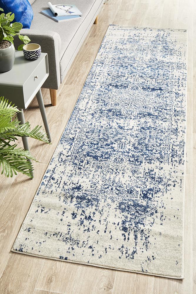 Evoke Horizon White Navy Transitional Runner Rug