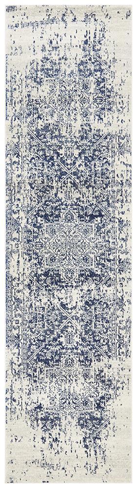 Evoke Horizon White Navy Transitional Runner Rug