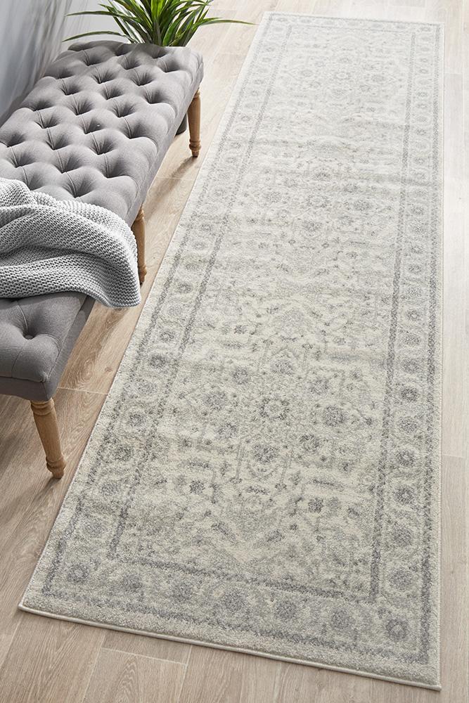 Evoke Silver Flower Transitional Runner Rug