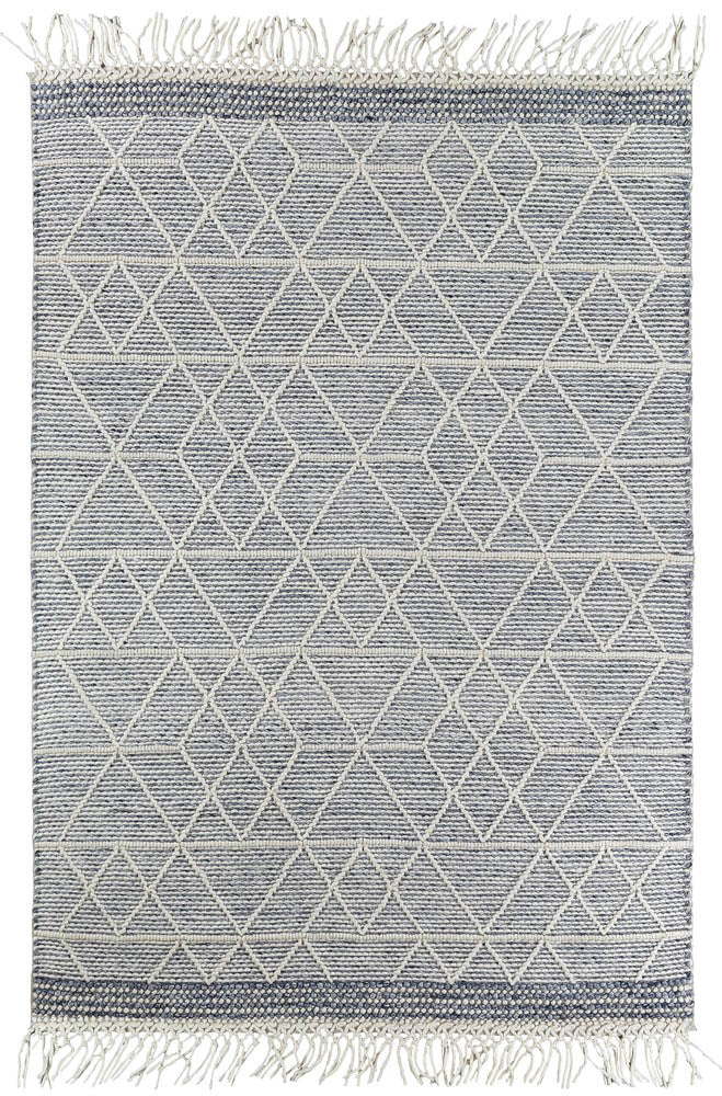 Albona Fringe Blue White Wool Rug