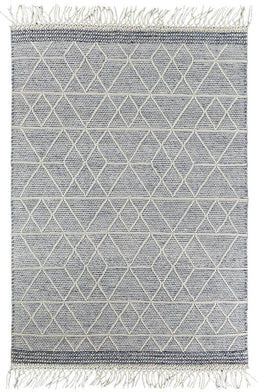 Albona Fringe Blue White Wool Rug