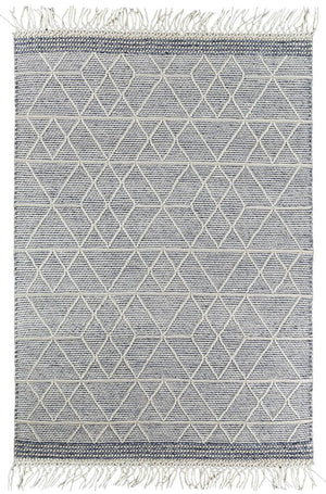 Albona Fringe Blue White Wool Rug