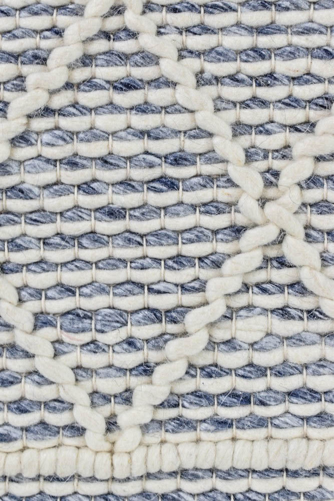 Albona Fringe Blue White Wool Rug
