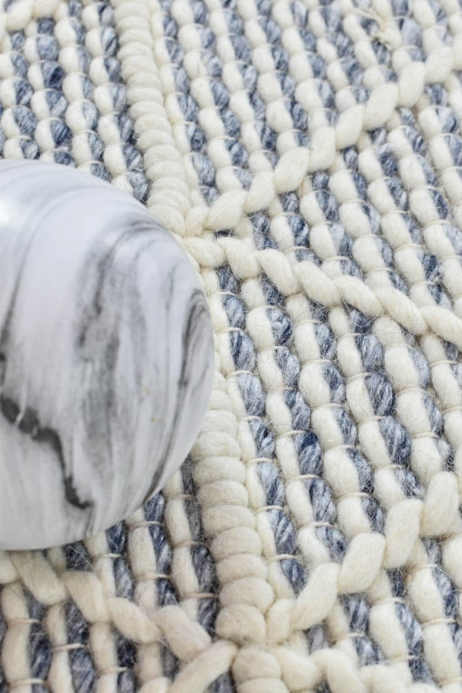 Albona Fringe Blue White Wool Rug