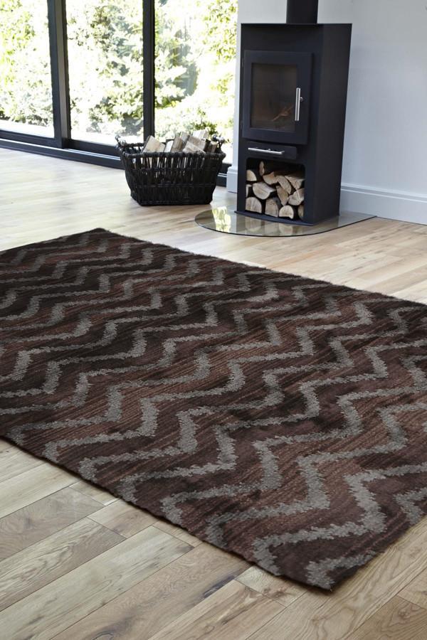 Moroccan Style  Chevron Design Brown Grey Rug
