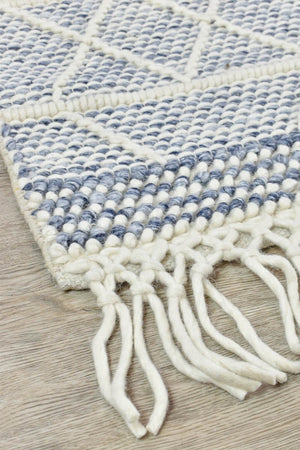 Albona Fringe Blue White Wool Rug