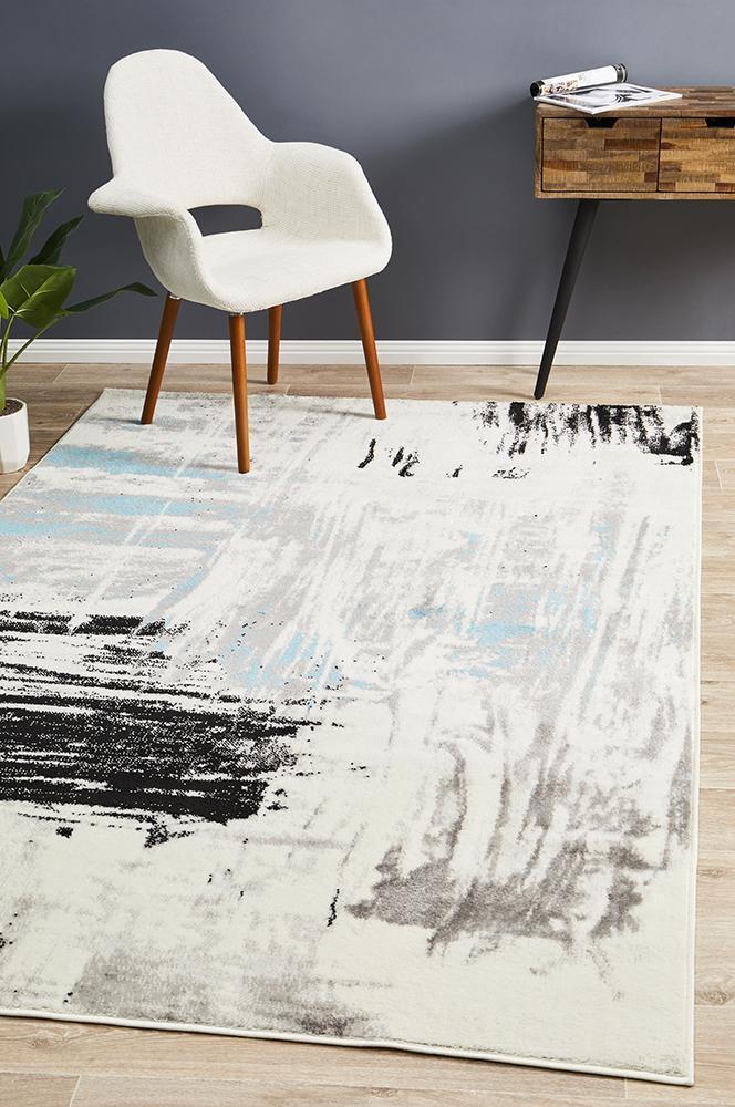 Lydia Abstract Rug Blue White Black Grey