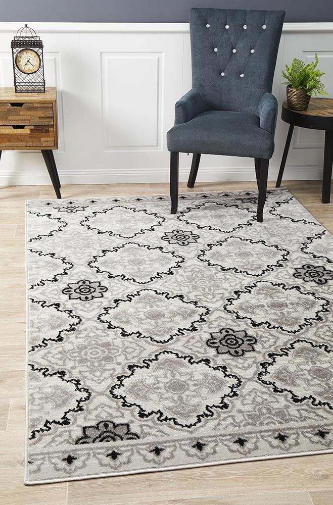 Norah Modern Rug Black White Silver