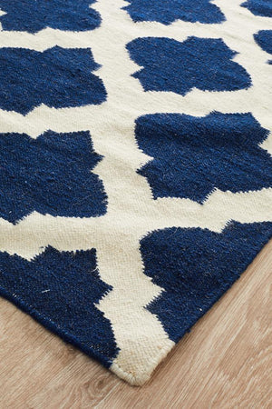 Nomad Pure Wool Flatweave 15 Navy Ivory Rug