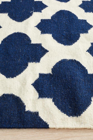 Nomad Pure Wool Flatweave 15 Navy Ivory Rug