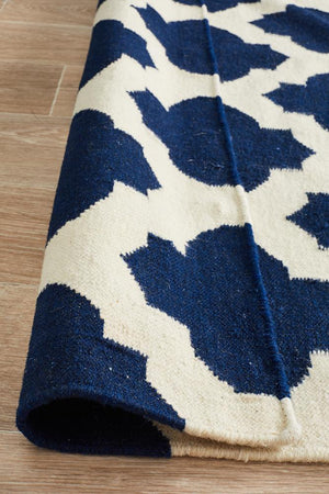 Nomad Pure Wool Flatweave 15 Navy Ivory Rug