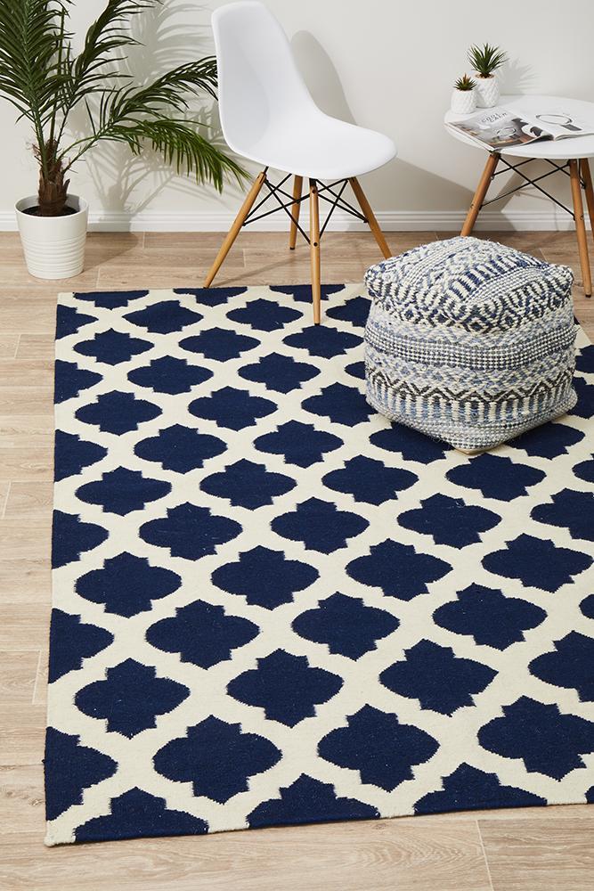 Nomad Pure Wool Flatweave 15 Navy Ivory Rug