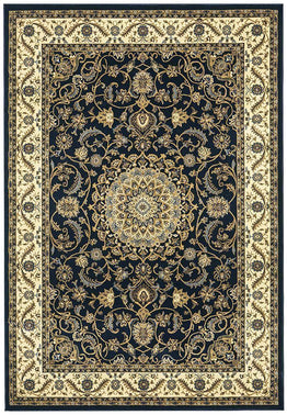 Sydney Collection Medallion Rug Blue With Ivory Border