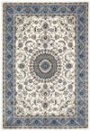 Sydney Collection Medallion Rug White With Blue Border