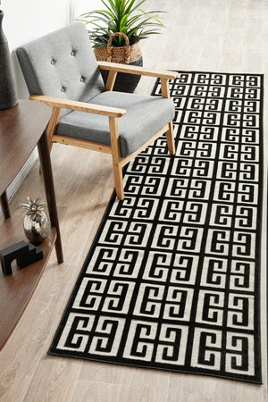 York Brenda Black & Gold Runner Rug